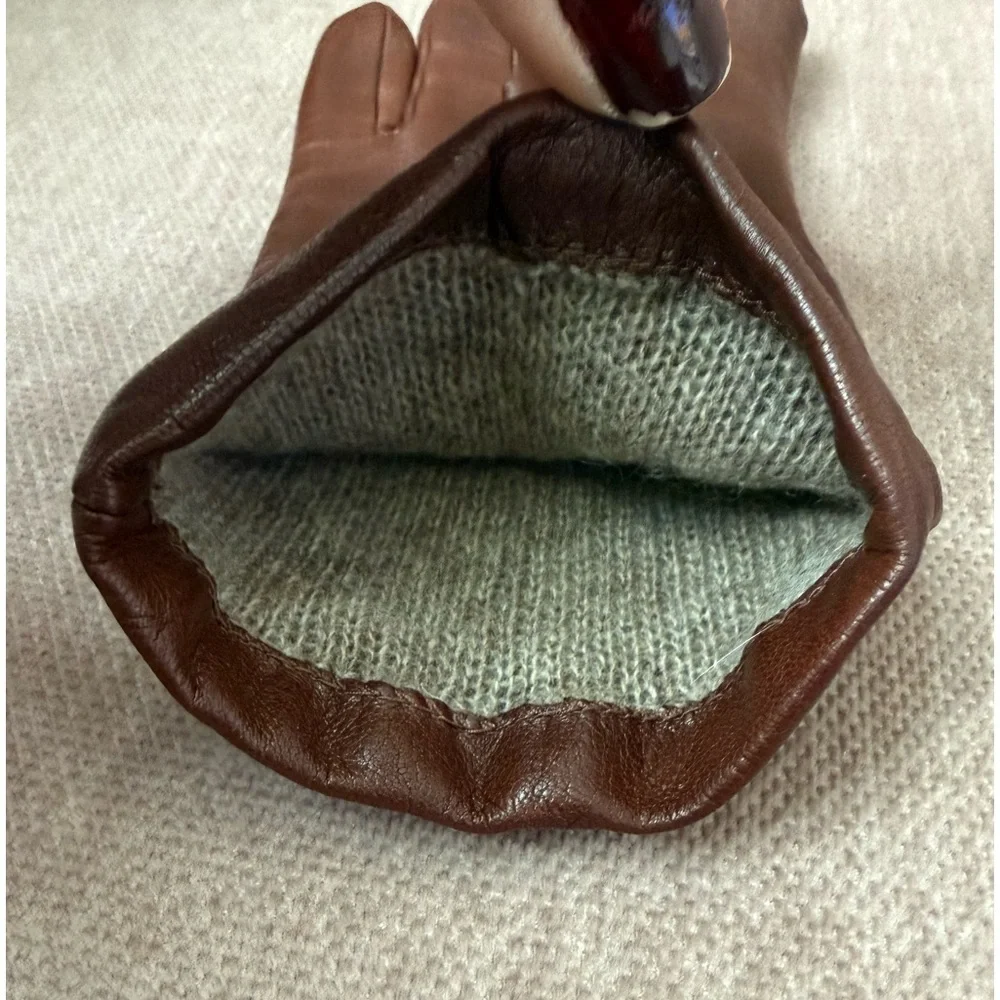 Lord & Taylor Women’s Brown Leather Gloves Cashmere Lined Size 6.5